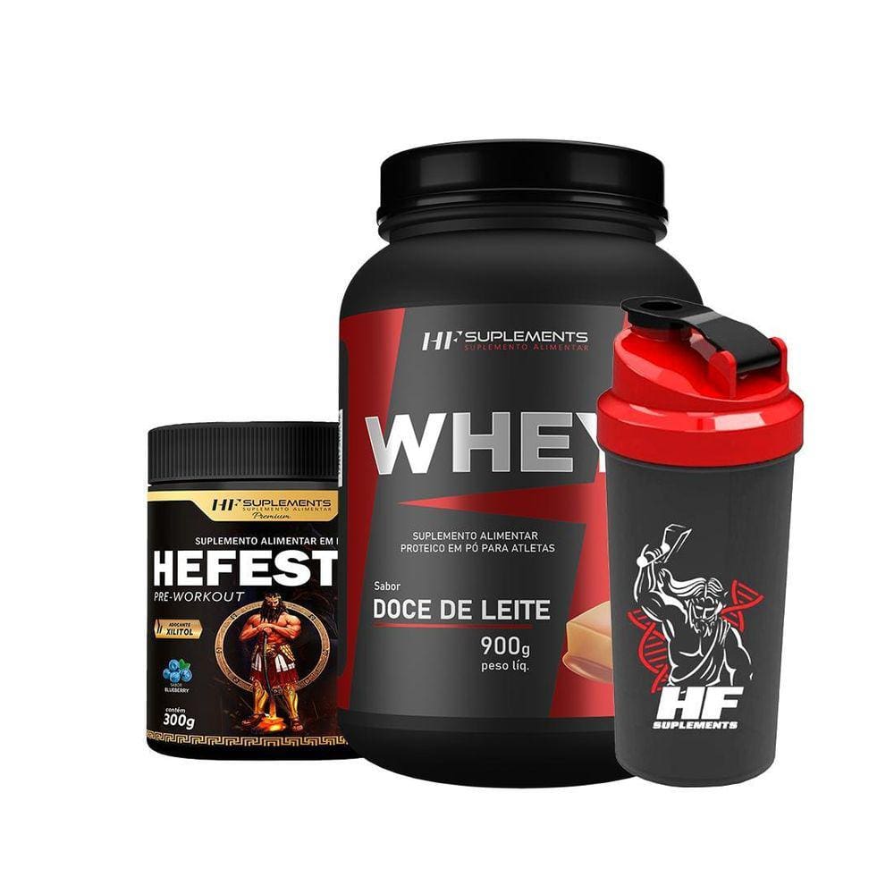 Whey Protein Doce De Leite 900G + Pré Treino Blueberry + Coq