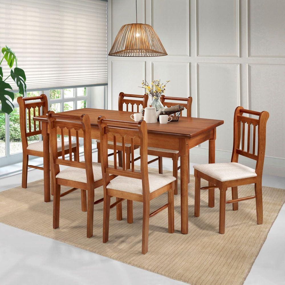 Conjunto Sala de Jantar Madeira Maciça 6 Cadeiras Mv Outlet