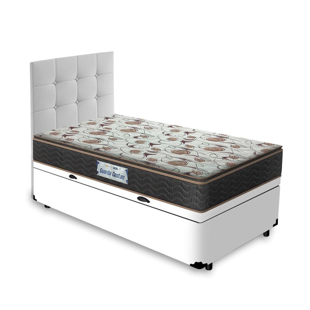 Cama Box Baú + Cabeceira Cassis Branca e Colchão D45 Solteiro Probel GuardaCostas Proforce Plus 88cm