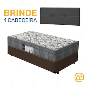 Box Solteiro Marrom + Cabeceira Painel Iris Preta + Colchão De Molas Physical Nanolastic 88cm