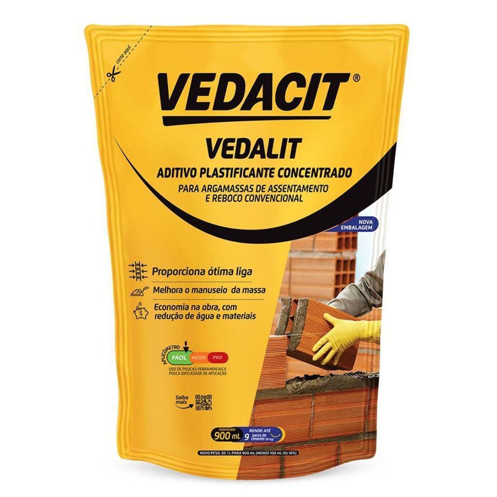 Aditivo Plastificante Vedalit Vedacit 900 Ml Reboco