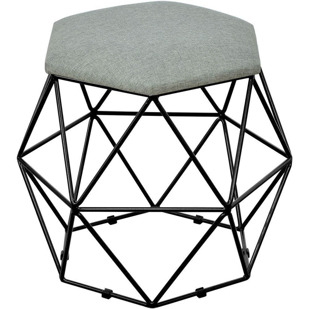 Puff Aramado Preto Six L02 Linho Cinza Escuro
