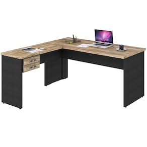 Mesa Para Escritório Em L 160x160cm Carvalho Com Preto Onix