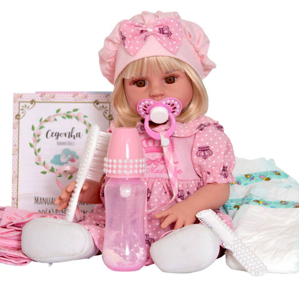 Boneca Reborn Baby Kiss Loira Bebê Corpo Inteiro de Silicone