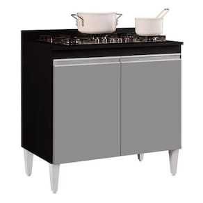 Balcão Para Cooktop 2s Brenda Preto Cinza 80cm