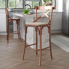 Banqueta Com Encosto Katrina Em Aço Cobre - Cor: Marrom