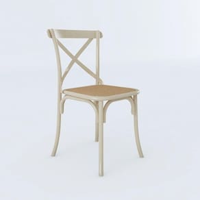 Cadeira Jantar Off White Assento Corano Bege Aço Branco