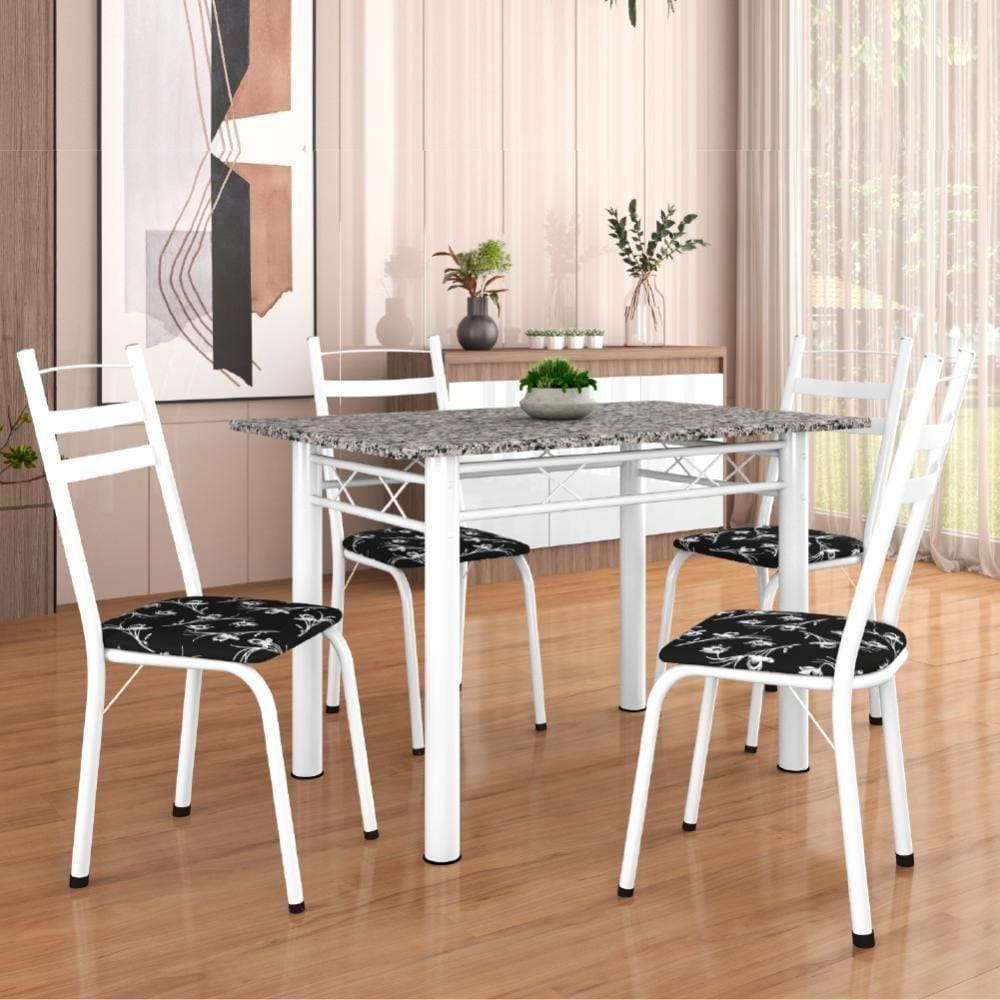 Conj De Mesa Com 4 Cadeiras 1,20m Branco/Granito Branco