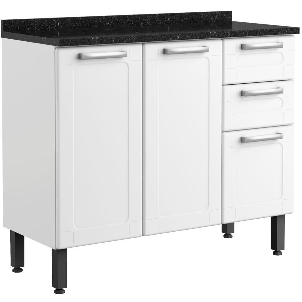 Balcão De Cozinha 3 Portas 2 Gavetas Em Aço Branco