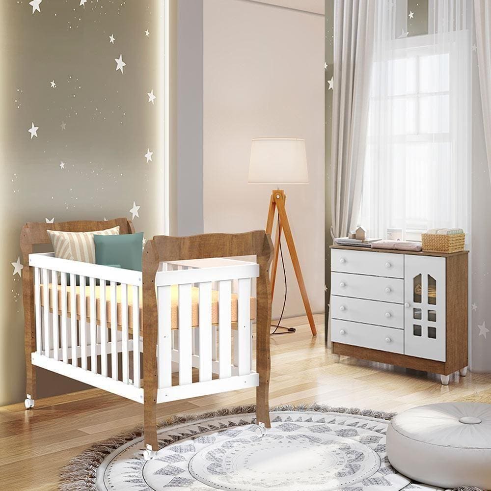 Quarto De Bebê Selena Berço 3 Em 1 Lila Cômoda Branco
