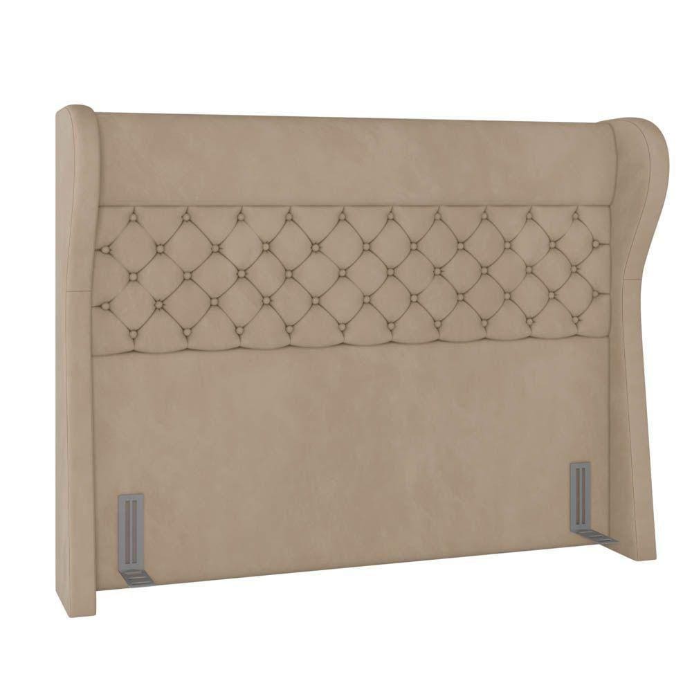 Cabeceira Cama Box Casal King 195Cm Trinidad P02 Veludo Bege