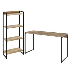 Kit Escritório Estante 4 Prateleiras Mesa 135Cm Carvalho