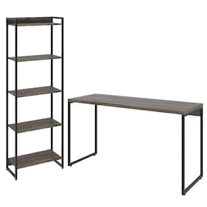 Kit Estante 5 Prateleiras Com Mesa 135Cm Carvalho Dark