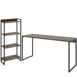 Kit Estante 4 Prateleiras Com Mesa 150Cm Carvalho Dark