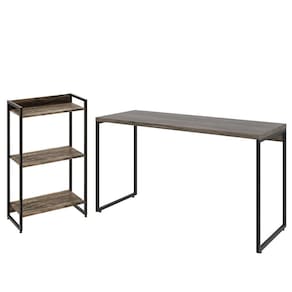 Kit Estante 3 Prateleiras Com Mesa 135Cm Carvalho Dark