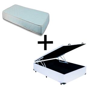 Cama Box Baú Casal 138 - Tecido Sintético Branco com Colchão Munique Bello Box - 100% Espuma - D33 Branco 55x138x188