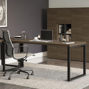 Mesa Escrivaninha Escritório Kappesberg 190 cm Quarto Sala Aço Preto Industrial Tampo Marrom Madeira