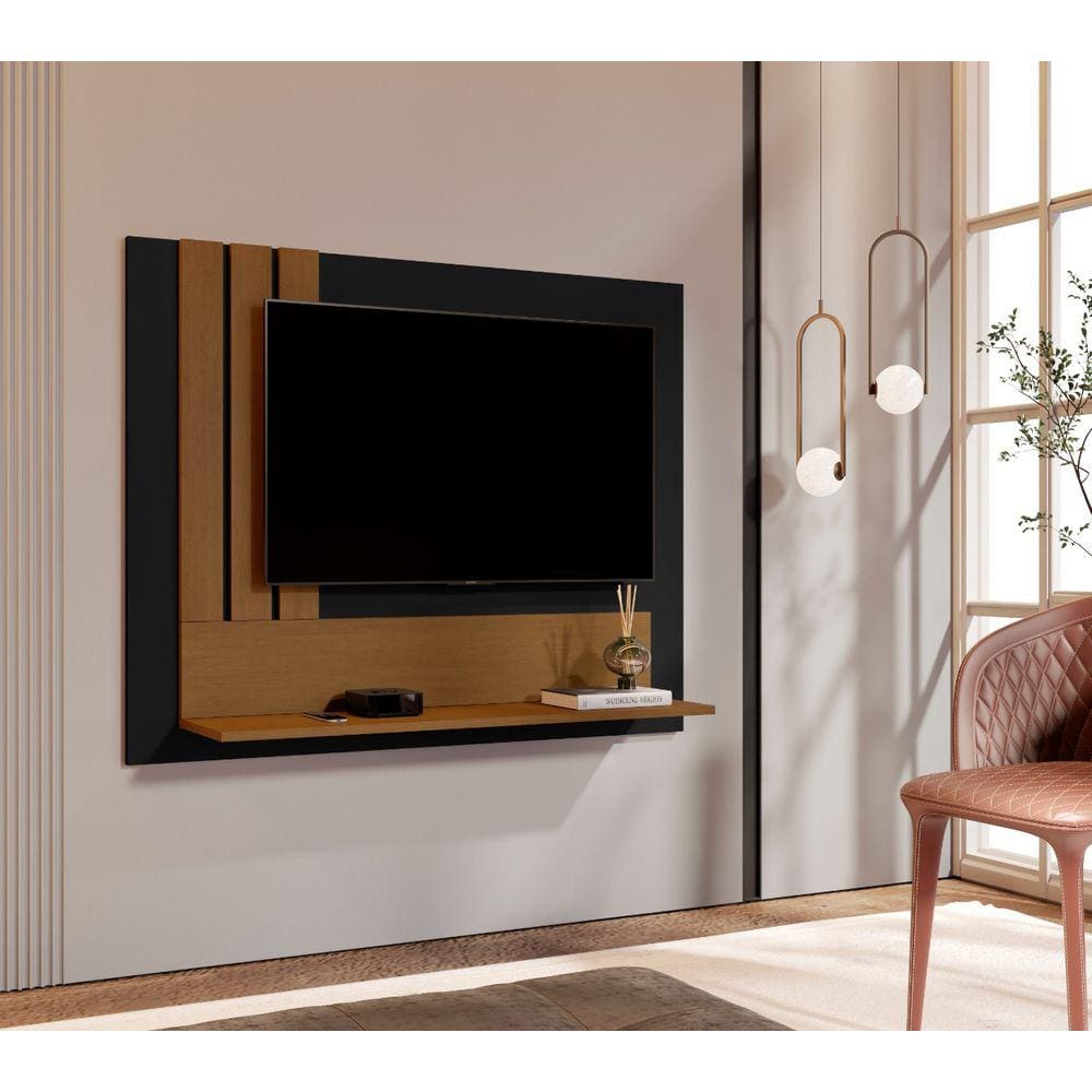 Painel para tv até 43P Oliveira cor Preto / Nature - Comprar Moveis em casa