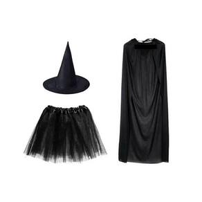 Fantasia de Bruxa Com Saia Capa e Chapeu Halloween Festas