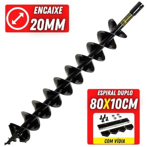 Broca Com Lâmina de Vídia e Espiral Duplo Kawashima Diâmetro 10cm e Altura 80cm Para Perfuradores de Solo Profissional Com Pino Trava