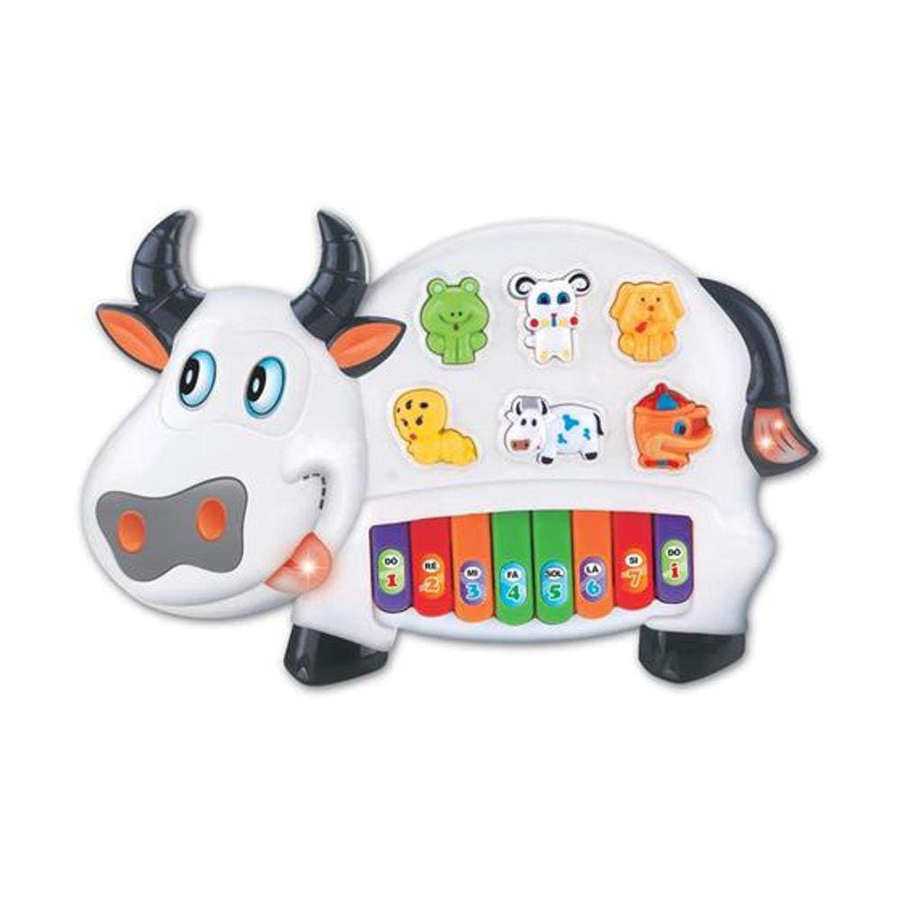 Piano Musical Infantil de Vaquinha com Luzes e Músicas da Braskit Ref 630-0