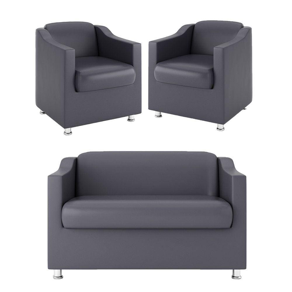 Kit 02 Poltronas Decorativas + Namoradeira 2 Lugares cinza