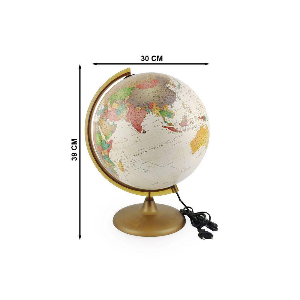 Globo terrestre histórico 30cm com luz, Bivolt, Tecnodidattica