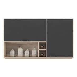 Armário Aéreo Firenze 120cm 2 Portas com Nichos Avena/Grafito - Demóbile