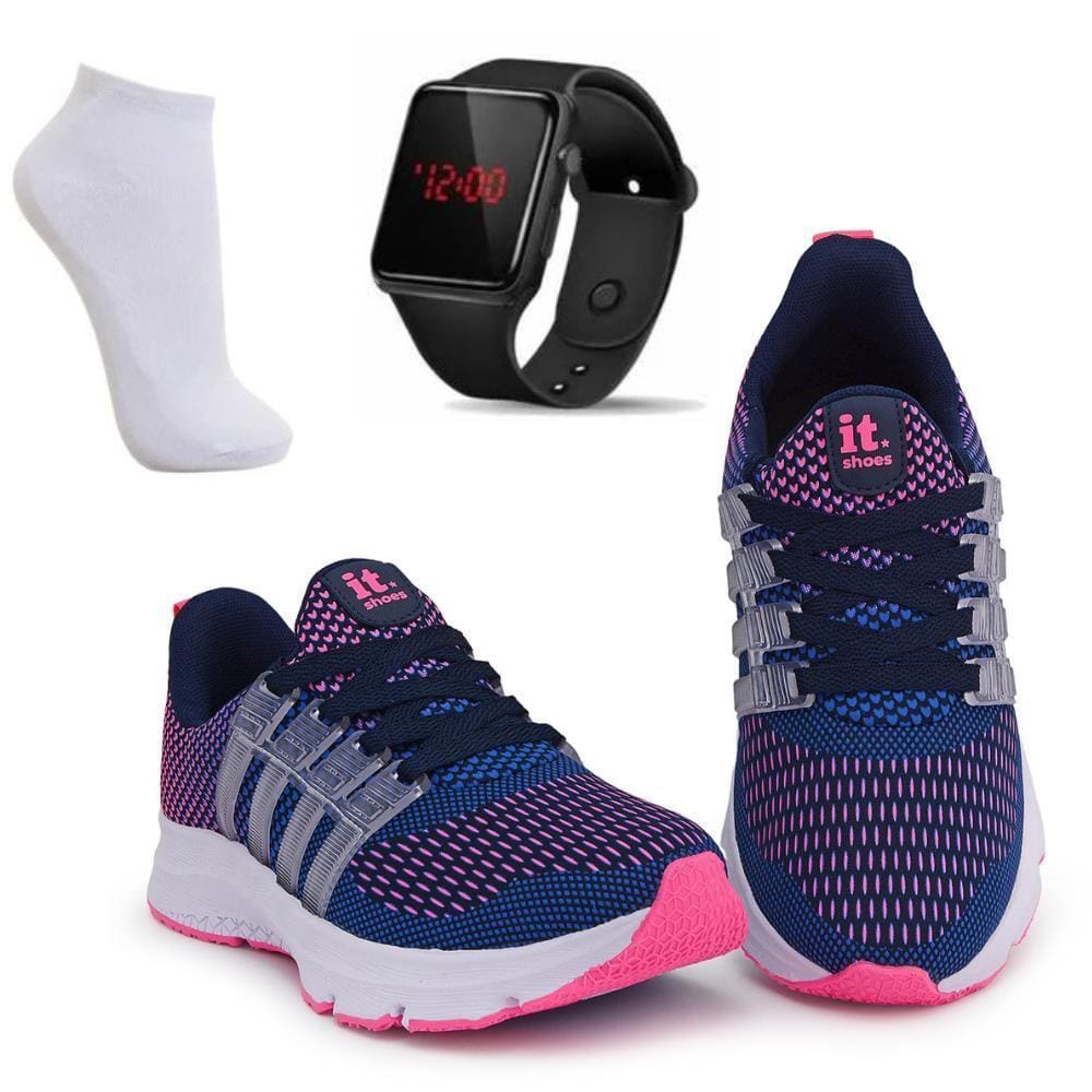 Kit Tênis Academia Feminino + Relógio Digital LED + Meia