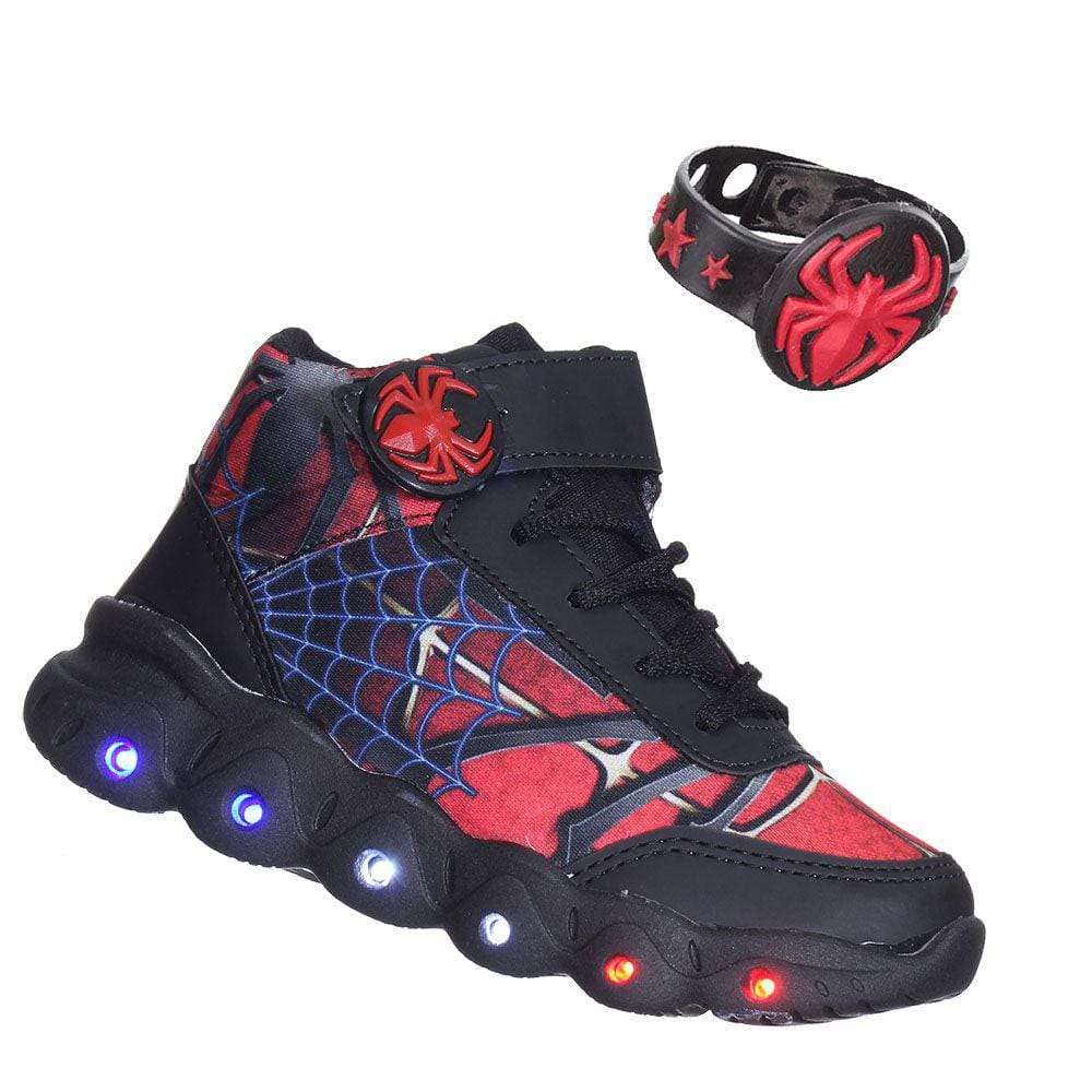 Tenis Botinha Aranha Infantil de Luz Led Brilha+ Pulseira