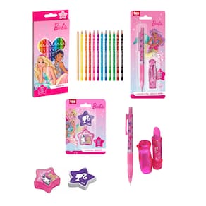 Kit Escolar Barbie 15pcs Lápis de Cor, Lapiseira, Apontador