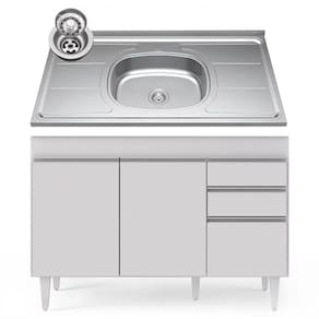 Balcão Gabinete com Pia Inox 120cm Michigan Branco - Lumil