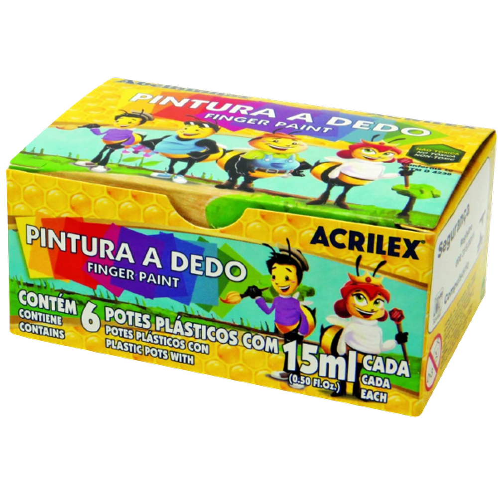 Tinta Pintura a dedo Cx com 6 cores 15ml cada Acrilex