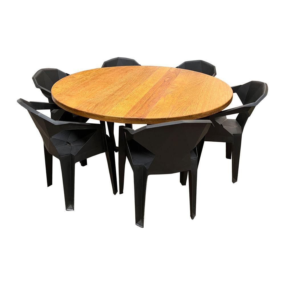 Conjunto Industrial Redondo para Área Gourmet 1,50 com 6 Cadeiras New Alegra Pretas