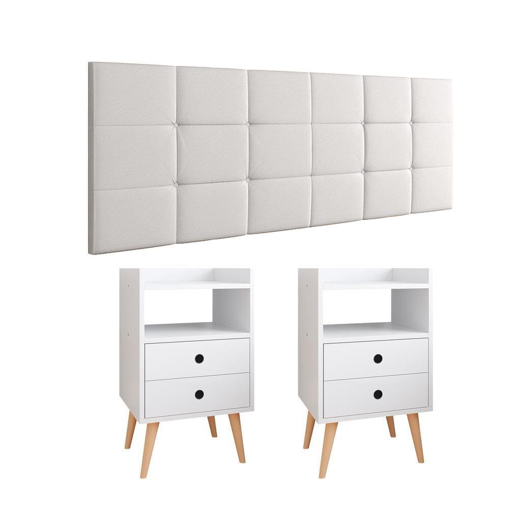 Kit Cabeceira Cama Box Casal 1,40 Bia e 2 Mesinhas Enfeite Quarto com Nicho Dream Branco - Lojas RPM