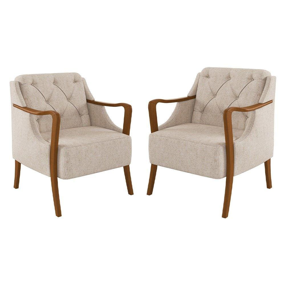 Kit 2 Poltronas Decorativas para Sala de Estar Capitonê Lapa M22 Linho Cru Liso - Mpozenato