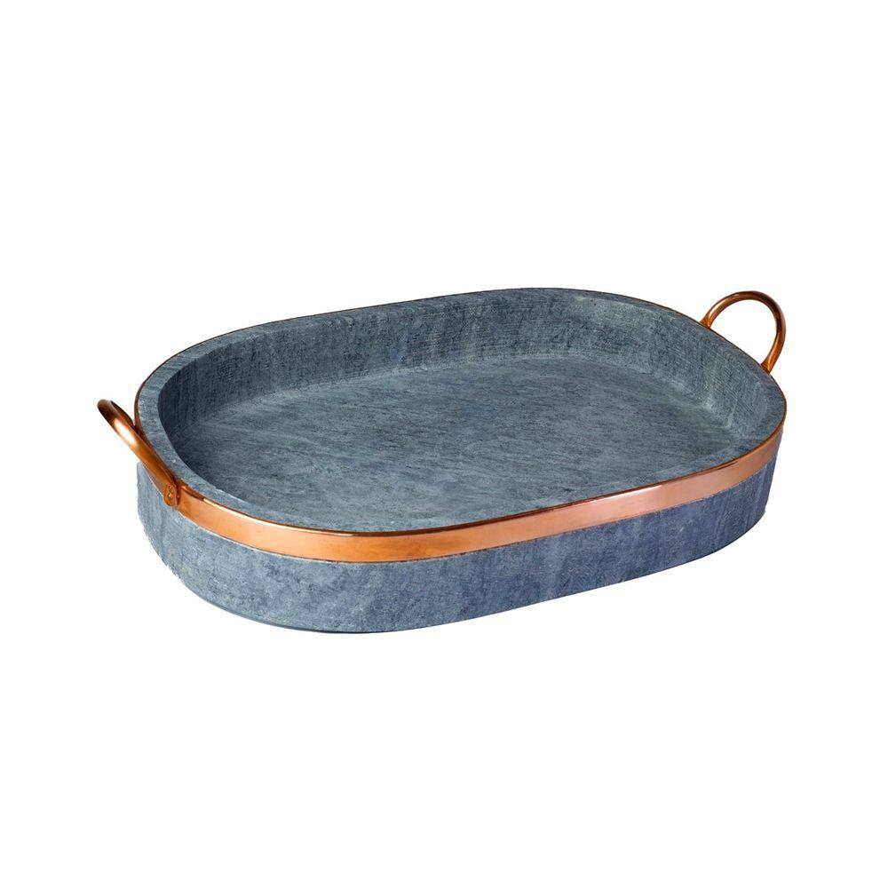 Travessa Oval Servir Porção Alça Cobre Pedra Sabão 32x20cm