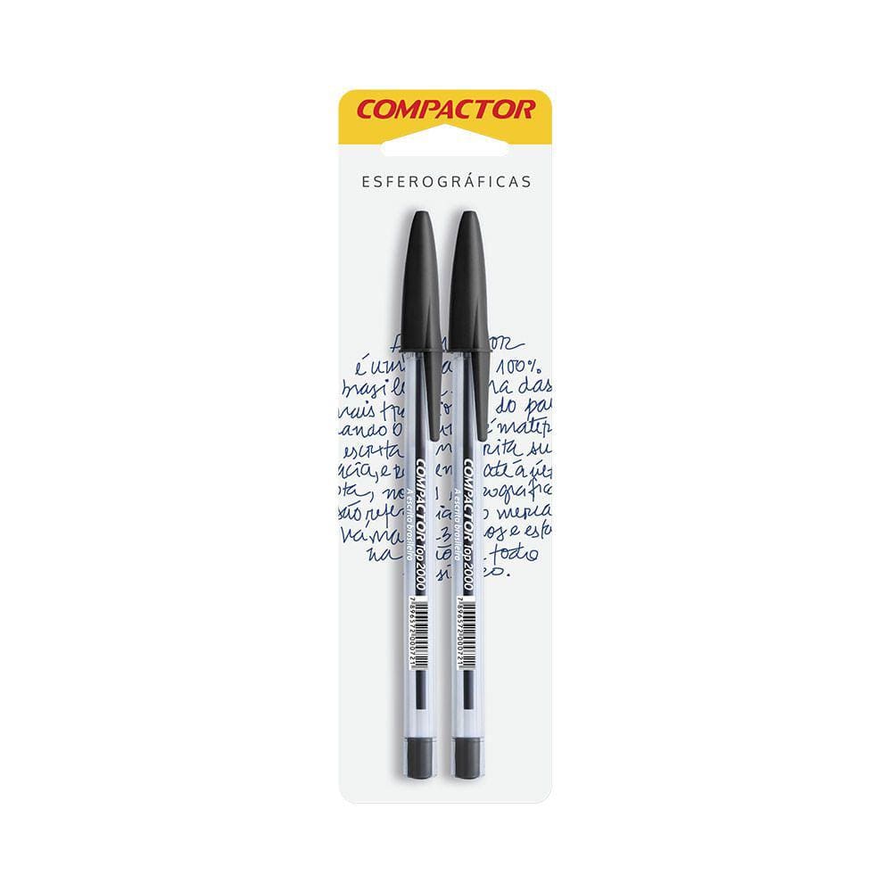 Caneta Esferográfica Compactor Top 2000 1.0mm Preta com 2 Unidades
