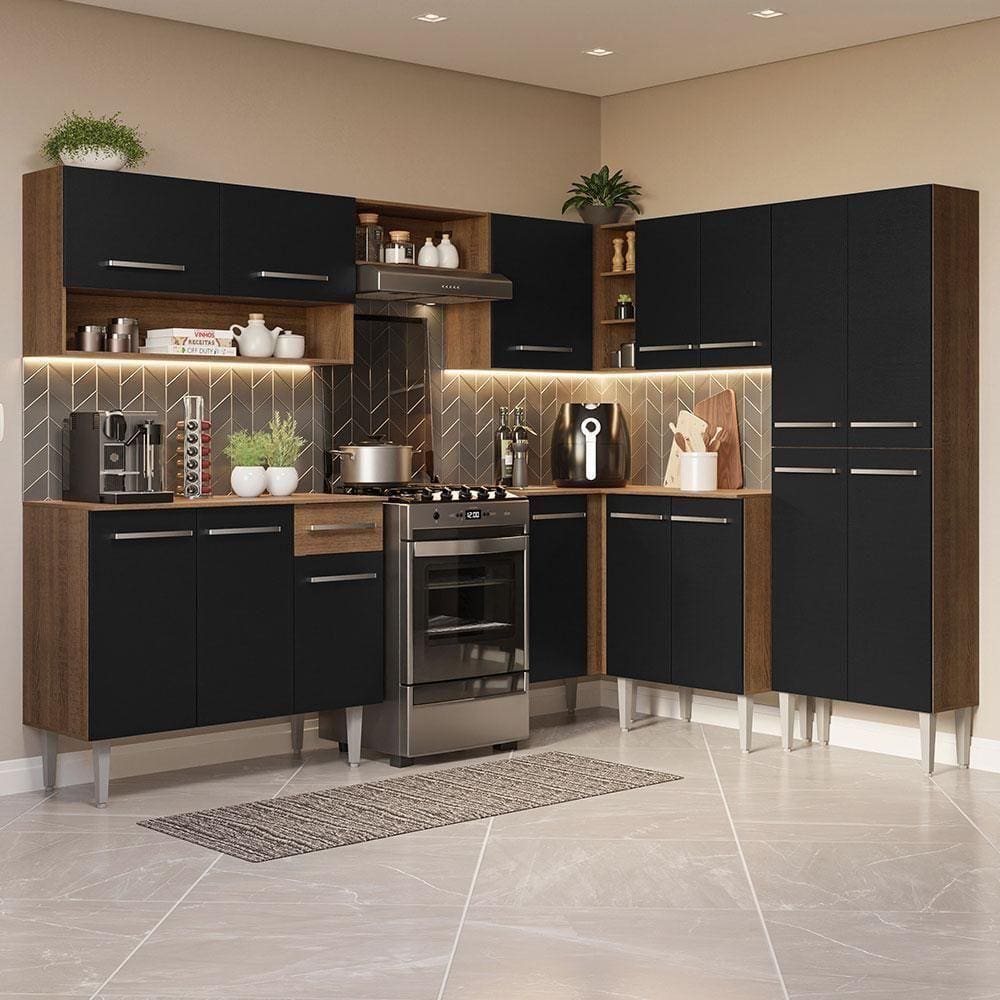 Armário De Cozinha Completa De Canto 417Cm Madesa 02 /Preto