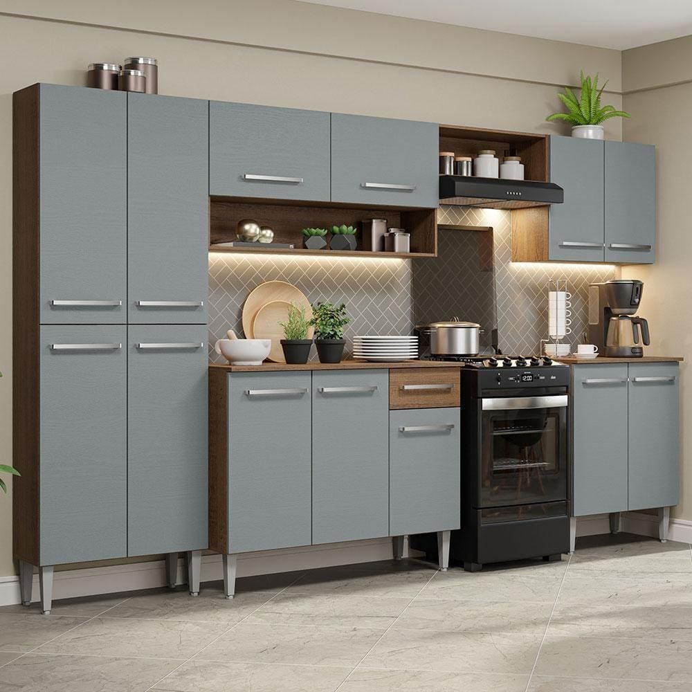 Armário De Cozinha Completa 293Cm /Cinza Emilly Madesa