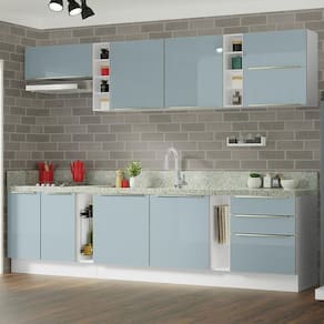 Armário De Cozinha Completa 300Cm Branco Madesa/Cinza