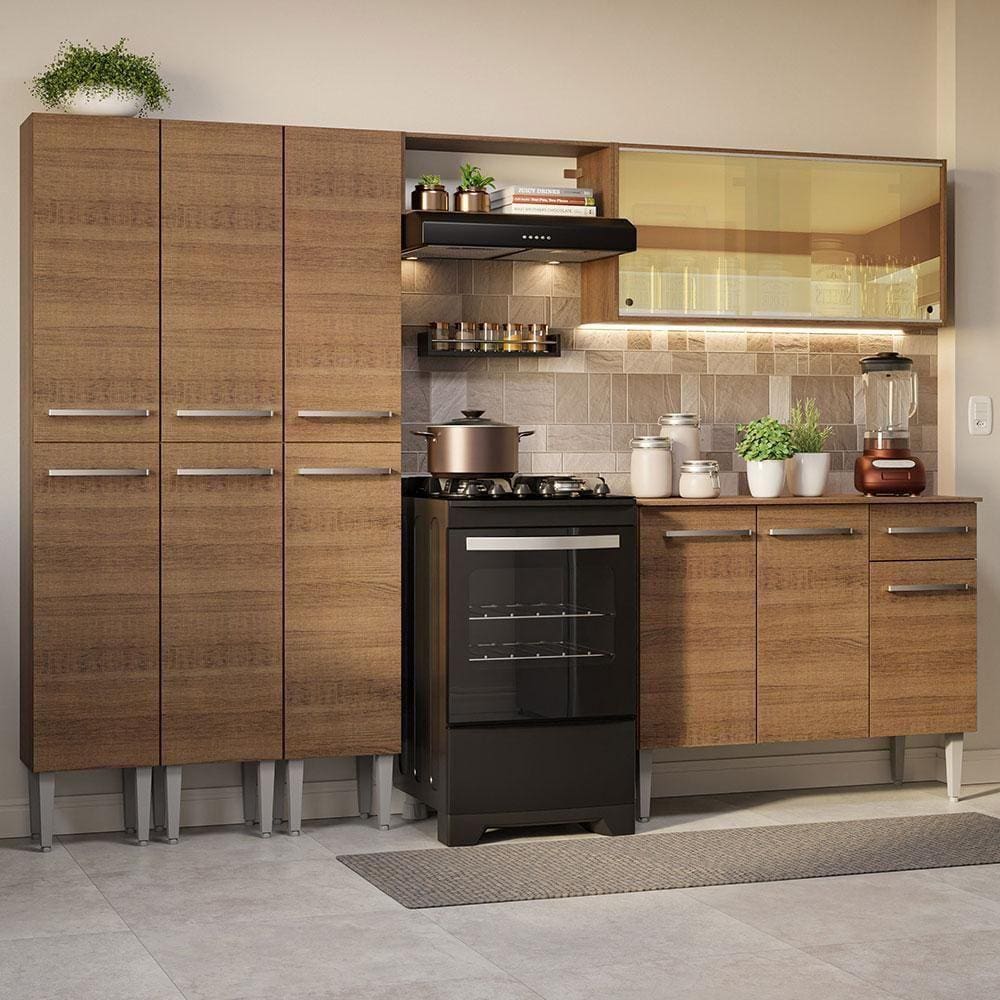 Armário De Cozinha Completa 261Cm Madesa 05 Rustic