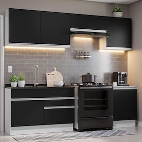 Armário de Cozinha Completa 260cm Branco/Preto Glamy Madesa 04