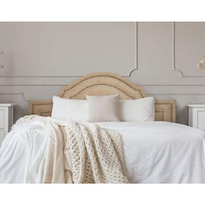 Cabeceira Casal Luxo 140x60 Suede Bege Tachas Fumê