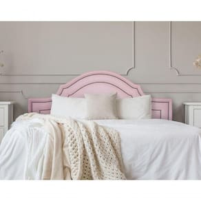 Cabeceira Casal Luxo 140x60 Courino Rosa Tachas Fumê