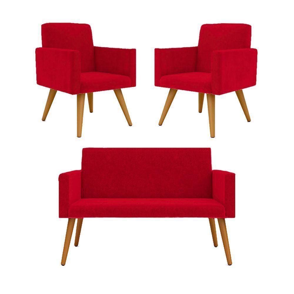Kit Namoradeira + 2 Poltronas Decorativas Sala vermelha