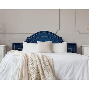 Cabeceira Queen Luxo 160x60 Suede Azul Tachas Fumê
