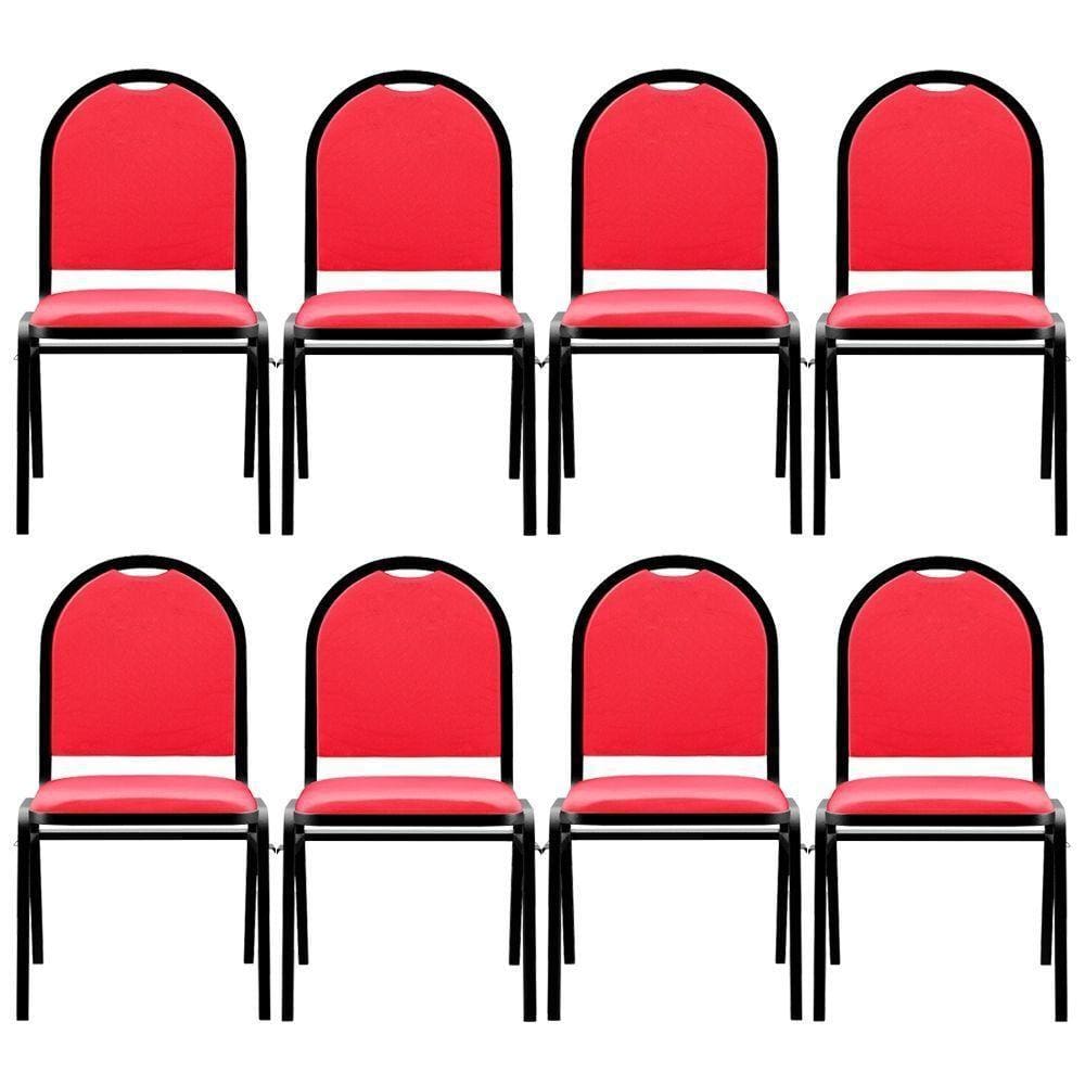 Kit 8 Cadeiras Hoteleiras Auditório Sintético Vermelho