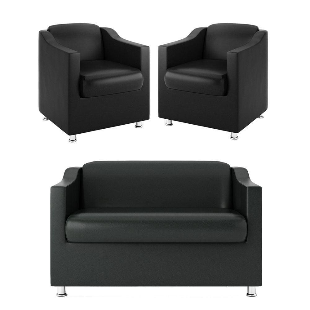 Kit Namoradeira + 02 Poltronas Decorativas - preto