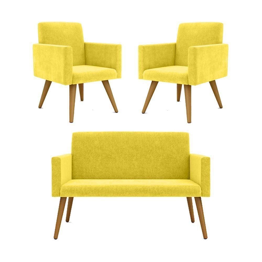 Kit Namoradeira + 2 Poltronas Decorativas Sala amarelo